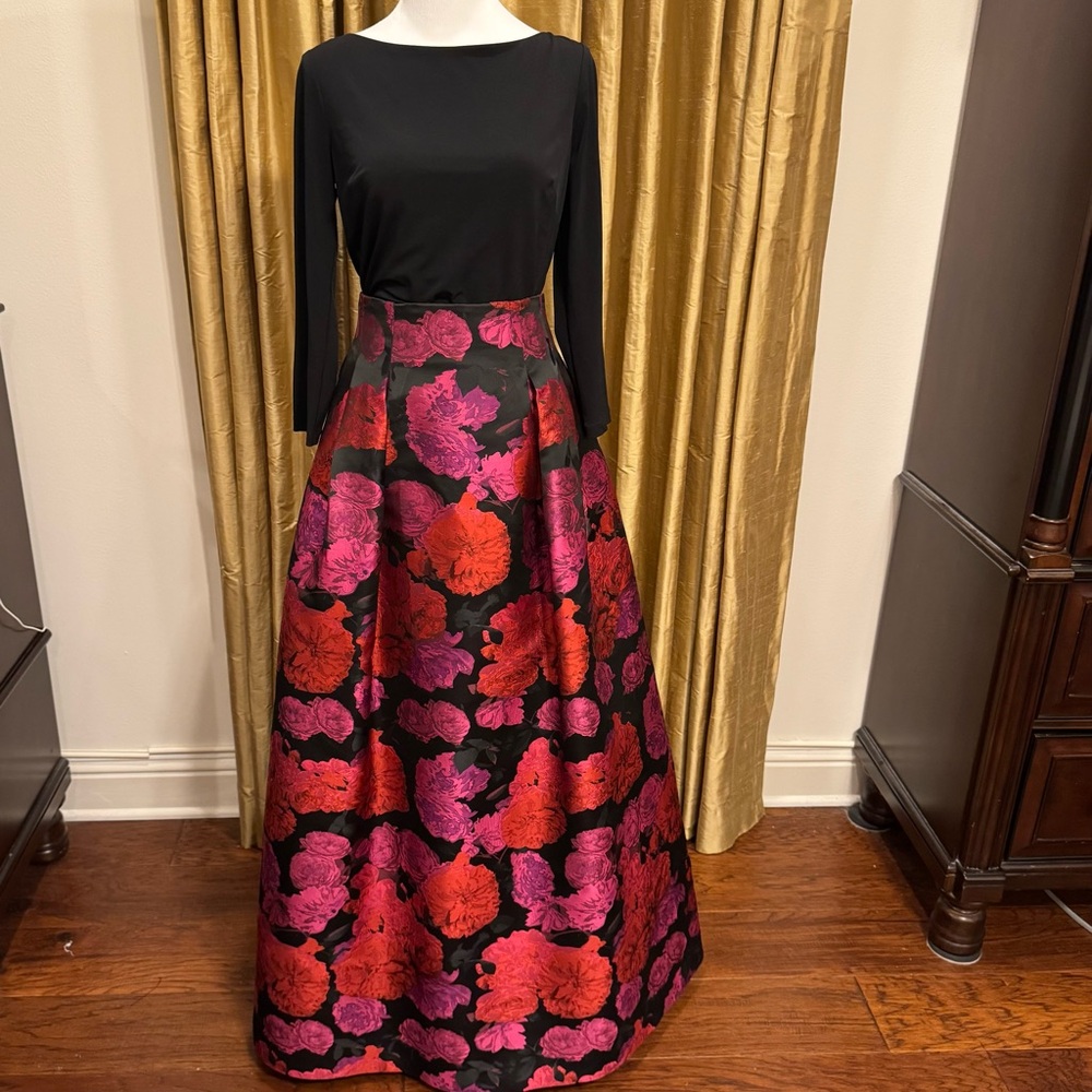 Elegant Black and Floral Evening Gown